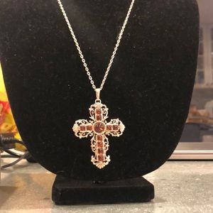 Amber and silver cross necklace